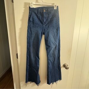 Flare Blue Jeans with Frayed Hem